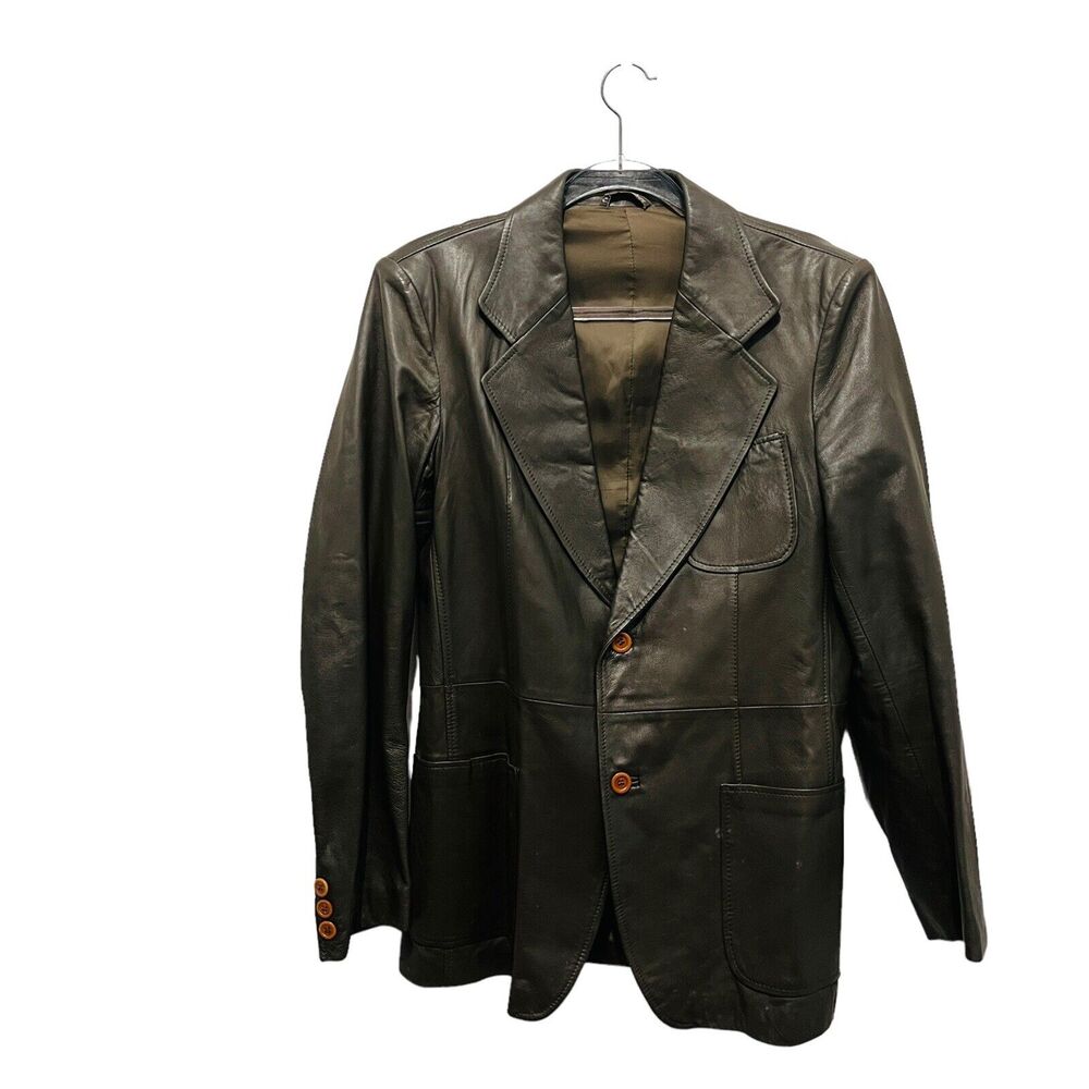 Fodera Bembert Leather Blazer Jacket Men Size US S M Italian Size 50 Brown Retro